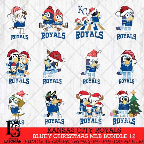 Kansas City Royals Bluey Christmas MLB Bundle 12 file Cricut , Bluey Cricut , Christmas Svg , Bluey svg , Digital Download, dxf eps png pdf file