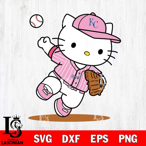 Kansas City Royals Hello Kitty pink Throws the baseball SVG DXF EPS PNG FILE, MLB File Cut,Hello Kitty Digital Download,Instant Download, Silhouette