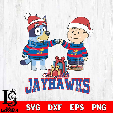 Kansas Jayhawks Bluey With Charlie Brown Christmas File Cut, NCAA SVG DXF EPS PNG FILE, Digital Download,Instant Download, Silhouette