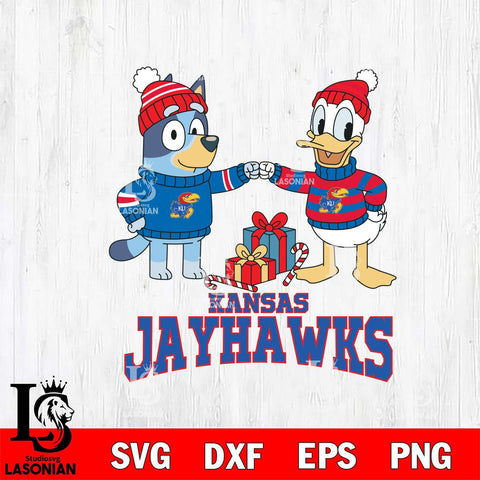 Kansas Jayhawks Bluey With Donald Duck Christmas File Cut, NCAA SVG DXF EPS PNG FILE, Digital Download,Instant Download, Silhouette