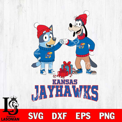 Kansas Jayhawks Bluey With Goofy Christmas File Cut, NCAA SVG DXF EPS PNG FILE, Digital Download,Instant Download, Silhouette