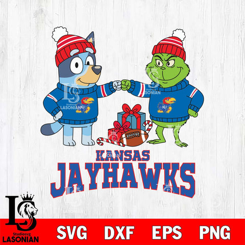 Kansas Jayhawks Bluey With Grinch Christmas File Cut, NCAA SVG DXF EPS PNG FILE, Digital Download,Instant Download, Silhouette