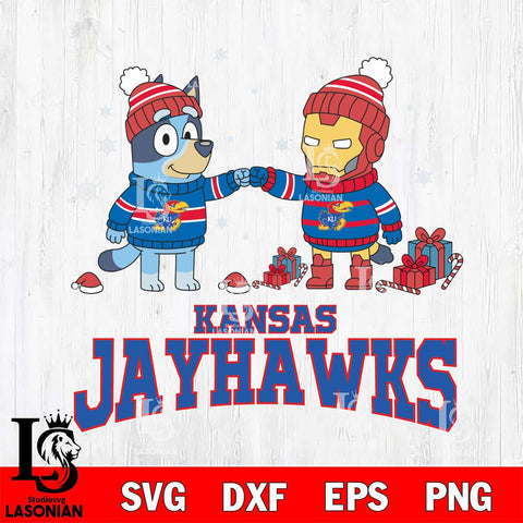 Kansas Jayhawks Bluey With Iron man Christmas File Cut, NCAA SVG DXF EPS PNG FILE, Digital Download,Instant Download, Silhouette