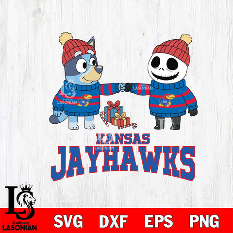 Kansas Jayhawks Bluey With Jack Skellington Christmas File Cut, NCAA SVG DXF EPS PNG FILE, Digital Download,Instant Download, Silhouette