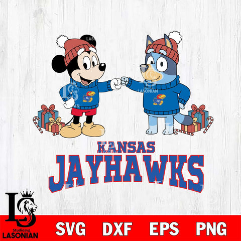 Kansas Jayhawks Bluey With Mickey Christmas File Cut, NCAA SVG DXF EPS PNG FILE, Digital Download,Instant Download, Silhouette