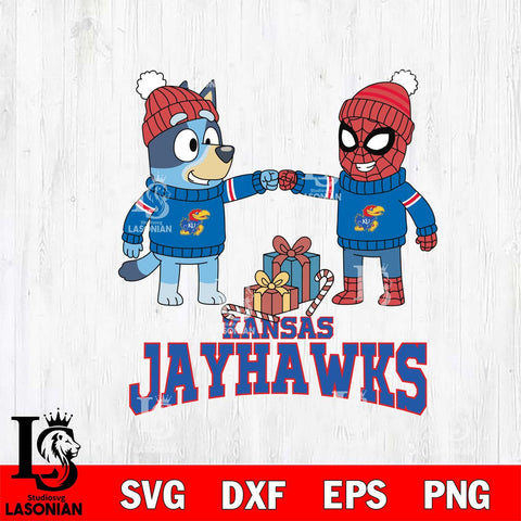 Kansas Jayhawks Bluey With Spider man Christmas File Cut, NCAA SVG DXF EPS PNG FILE, Digital Download,Instant Download, Silhouette