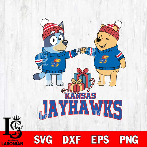 Kansas Jayhawks Bluey With Winnie The Pooh Christmas File Cut, NCAA SVG DXF EPS PNG FILE, Digital Download,Instant Download, Silhouette