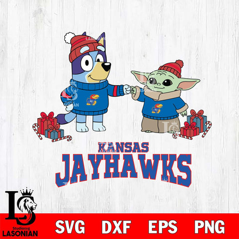 Kansas Jayhawks Bluey With Yoda Christmas File Cut, NCAA SVG DXF EPS PNG FILE, Digital Download,Instant Download, Silhouette