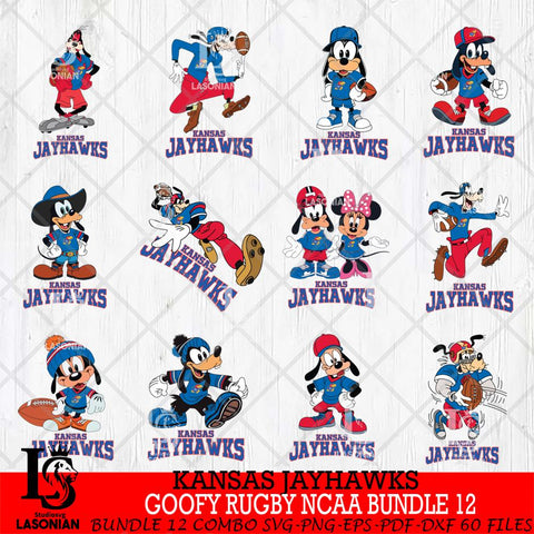 Kansas Jayhawks Goofy Rugby Disney NCAA Bundle 12 SVG DXF EPS PNG FILE,NCAA bundle svg ,Football Digital Download,Instant Download, Silhouette