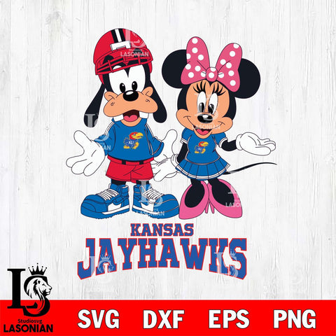 Kansas Jayhawks Goofy and Minnie mouse Football SVG DXF EPS PNG FILE,NCAA svg ,Football Digital Download,Instant Download, Silhouette