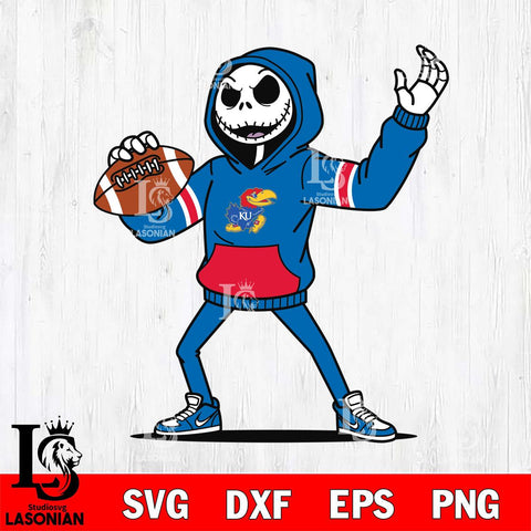 Kansas Jayhawks Jack Skellington Football Christmas File Cut, NCAA SVG DXF EPS PNG FILE, Digital Download , Criucut , Silhouette