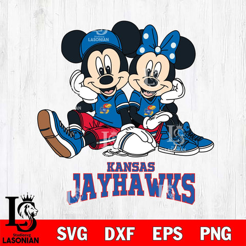 Kansas Jayhawks Mickey Minnie Mouse Football Sit Svg Eps Dxf Png File, NCAA svg , File Cut , Digital Download , Instant Download, Cut Svg Files