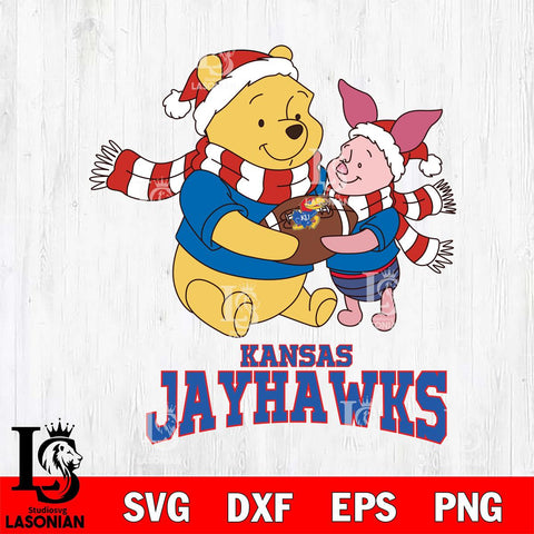 Kansas Jayhawks Winnie the Pooh & Piglet Football Cricut,Christmas SVG DXF EPS PNG FILE, NCAA Digital Download,Instant Download, Silhouette