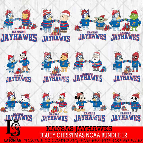 Kansas Jayhawks  Bluey friends christmas NCAA Bundle File Cut,Bundle NCAA SVG DXF EPS PNG FILE, Digital Download,Instant Download, Silhouette