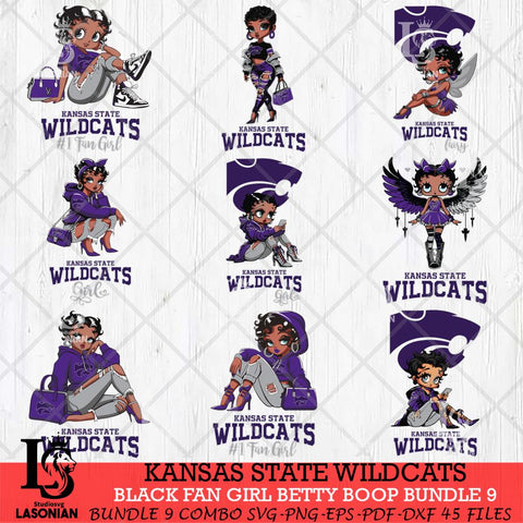 Kansas State Wildcats Black Fan Girl Betty Boop Bundle 9, Svg Eps Dxf Png File, Digital Download