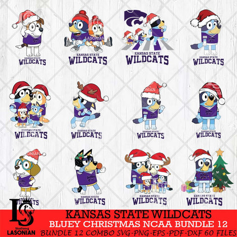 Kansas State Wildcats Bluey Christmas NCAA Bundle 12 Cricut File Cut Files , Bluey Cricut , Christmas Svg , Bluey svg , Digital Download, dxf eps png pdf file