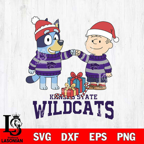 Kansas State Wildcats Bluey With Charlie Brown Christmas File Cut, NCAA SVG DXF EPS PNG FILE, Digital Download,Instant Download, Silhouette