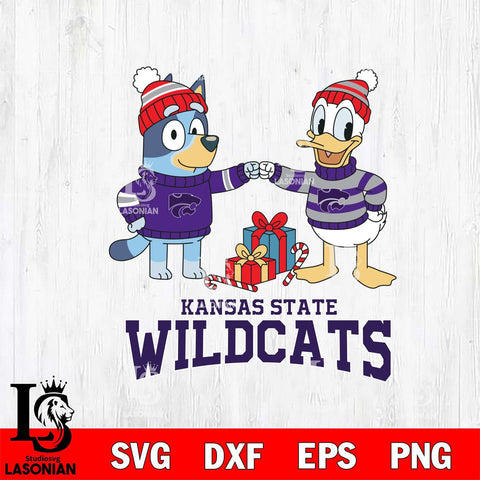 Kansas State Wildcats Bluey With Donald Duck Christmas File Cut, NCAA SVG DXF EPS PNG FILE, Digital Download,Instant Download, Silhouette