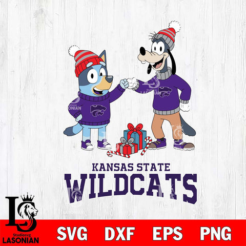 Kansas State Wildcats Bluey With Goofy Christmas File Cut, NCAA SVG DXF EPS PNG FILE, Digital Download,Instant Download, Silhouette