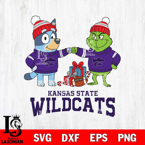 Kansas State Wildcats Bluey With Grinch Christmas File Cut, NCAA SVG DXF EPS PNG FILE, Digital Download,Instant Download, Silhouette