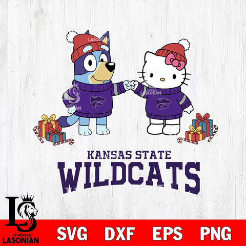Kansas State Wildcats Bluey With Hello kitty Christmas File Cut, NCAA SVG DXF EPS PNG FILE, Digital Download,Instant Download, Silhouette