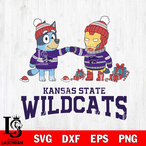 Kansas State Wildcats Bluey With Iron man Christmas File Cut, NCAA SVG DXF EPS PNG FILE, Digital Download,Instant Download, Silhouette