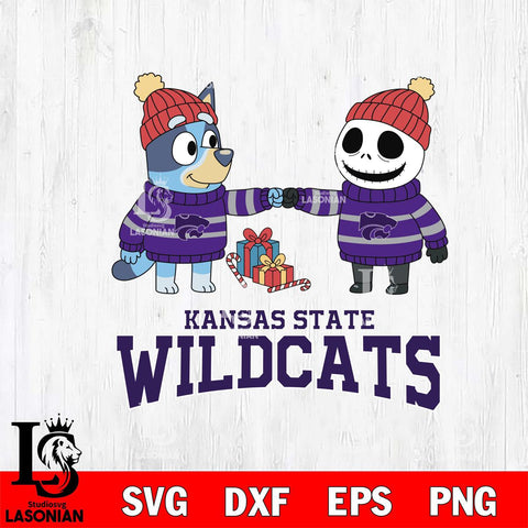 Kansas State Wildcats Bluey With Jack Skellington Christmas File Cut, NCAA SVG DXF EPS PNG FILE, Digital Download,Instant Download, Silhouette