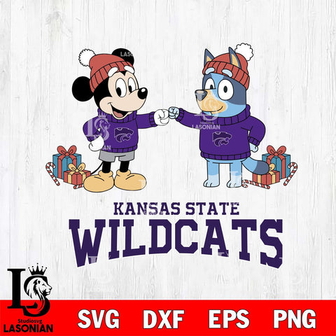 Kansas State Wildcats Bluey With Mickey Christmas File Cut, NCAA SVG DXF EPS PNG FILE, Digital Download,Instant Download, Silhouette