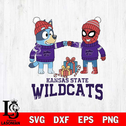 Kansas State Wildcats Bluey With Spider man Christmas File Cut, NCAA SVG DXF EPS PNG FILE, Digital Download,Instant Download, Silhouette