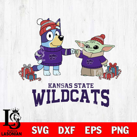 Kansas State Wildcats Bluey With Yoda Christmas File Cut, NCAA SVG DXF EPS PNG FILE, Digital Download,Instant Download, Silhouette
