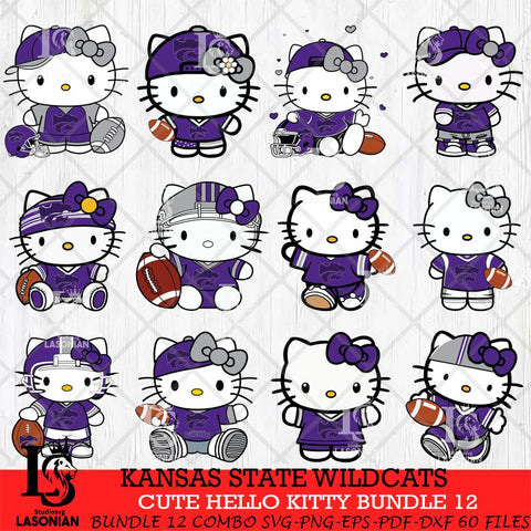 Kansas State Wildcats Cute Hello Kitty Bundle 12 SVG Eps Dxf Png File, NCAA Bundle svg, Digital Download, Instant Download