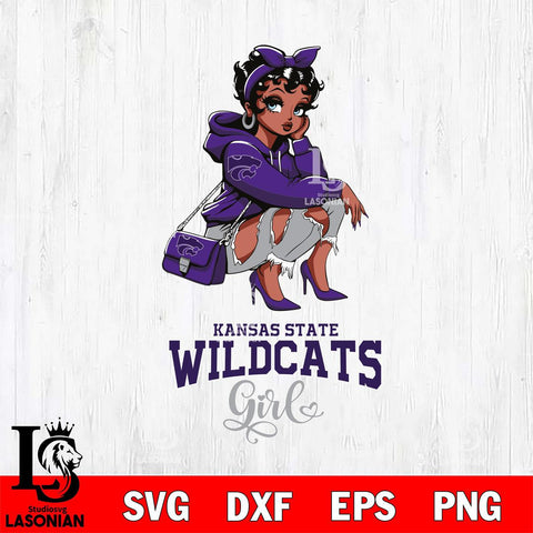 Kansas State Wildcats Fashion Black Fan Girl Betty Boop, Svg Eps Dxf Png File, Digital Download