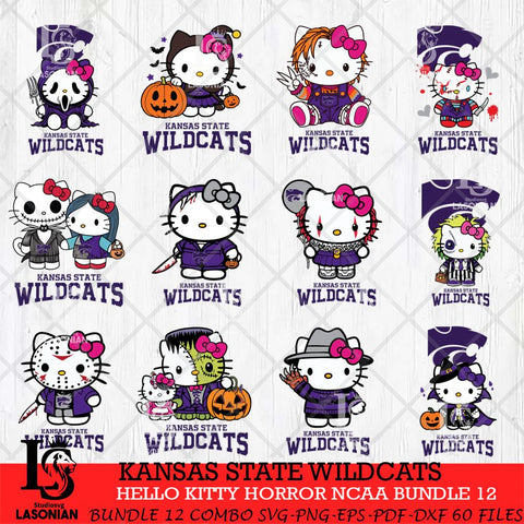 Kansas State Wildcats Hello Kitty Horror NCAA Bundle 12 SVG Svg Eps Dxf Png File, Digital Download