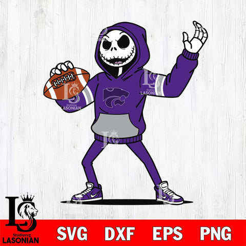 Kansas State Wildcats Jack Skellington Football Christmas File Cut, NCAA SVG DXF EPS PNG FILE, Digital Download , Criucut , Silhouette