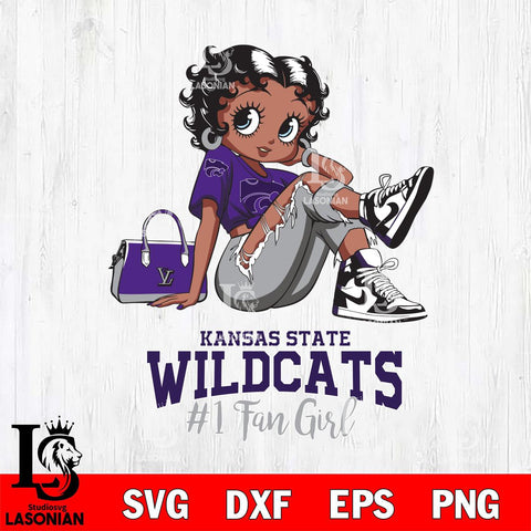 Kansas State Wildcats #1 Black Fan Girl Betty Boop, Svg Eps Dxf Png File, Digital Download