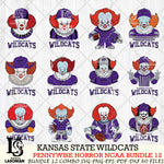 Kansas State Wildcats  Pennywise Horror NCAA Bundle 12 SVG Svg Eps Dxf Png File, Digital Download