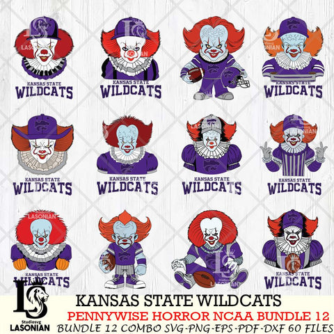 Kansas State Wildcats  Pennywise Horror NCAA Bundle 12 SVG Svg Eps Dxf Png File, Digital Download
