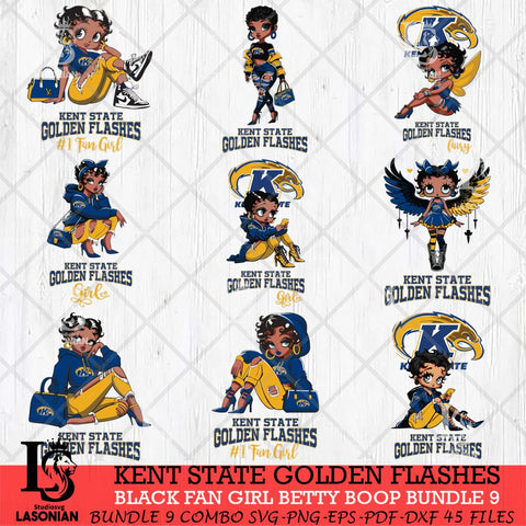 Kent State Golden Flashes Black Fan Girl Betty Boop Bundle 9, Svg Eps Dxf Png File, Digital Download