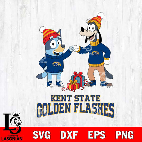 Kent State Golden Flashes Bluey With Goofy Christmas File Cut, NCAA SVG DXF EPS PNG FILE, Digital Download,Instant Download, Silhouette