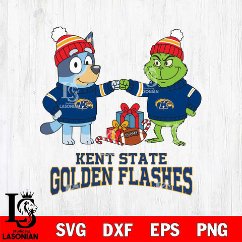 Kent State Golden Flashes Bluey With Grinch Christmas File Cut, NCAA SVG DXF EPS PNG FILE, Digital Download,Instant Download, Silhouette
