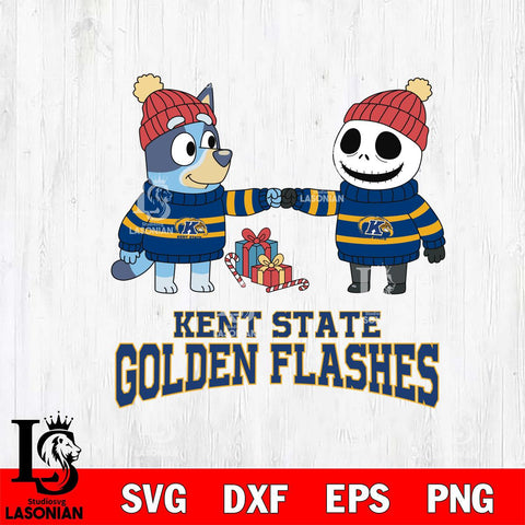 Kent State Golden Flashes Bluey With Jack Skellington Christmas File Cut, NCAA SVG DXF EPS PNG FILE, Digital Download,Instant Download, Silhouette