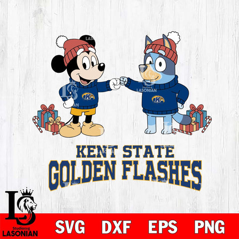 Kent State Golden Flashes Bluey With Mickey Christmas File Cut, NCAA SVG DXF EPS PNG FILE, Digital Download,Instant Download, Silhouette