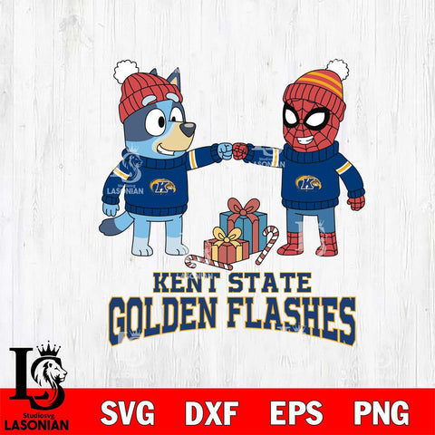 Kent State Golden Flashes Bluey With Spider man Christmas File Cut, NCAA SVG DXF EPS PNG FILE, Digital Download,Instant Download, Silhouette