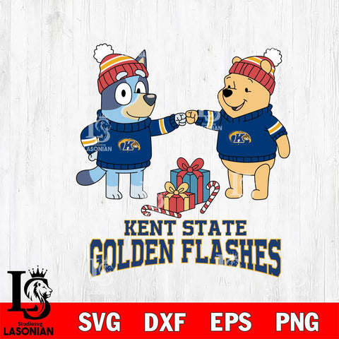 Kent State Golden Flashes Bluey With Winnie The Pooh Christmas File Cut, NCAA SVG DXF EPS PNG FILE, Digital Download,Instant Download, Silhouette