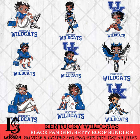 Kentucky Wildcats Black Fan Girl Betty Boop Bundle 9, Svg Eps Dxf Png File, Digital Download