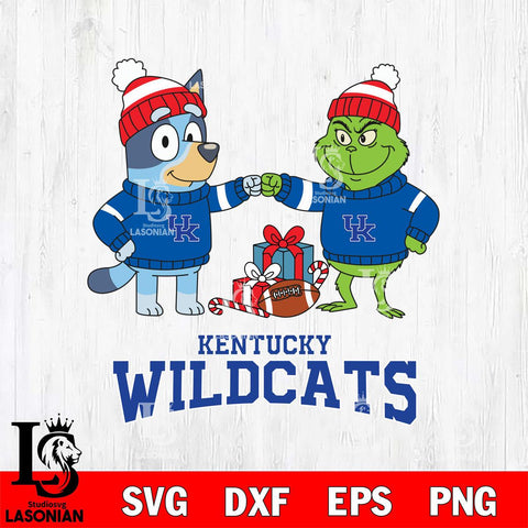Kentucky Wildcats Bluey With Grinch Christmas File Cut, NCAA SVG DXF EPS PNG FILE, Digital Download,Instant Download, Silhouette