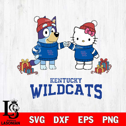 Kentucky Wildcats Bluey With Hello kitty Christmas File Cut, NCAA SVG DXF EPS PNG FILE, Digital Download,Instant Download, Silhouette