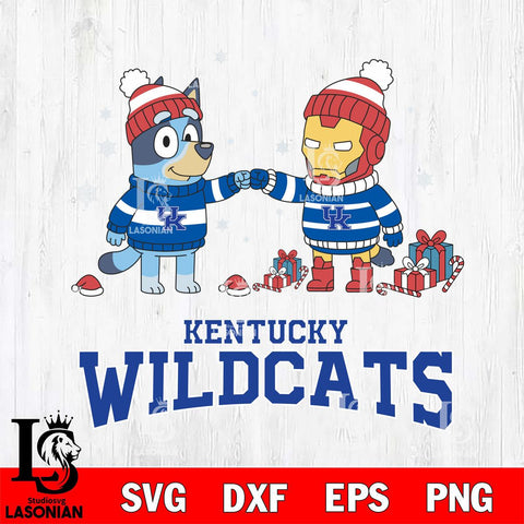 Kentucky Wildcats Bluey With Iron man Christmas File Cut, NCAA SVG DXF EPS PNG FILE, Digital Download,Instant Download, Silhouette