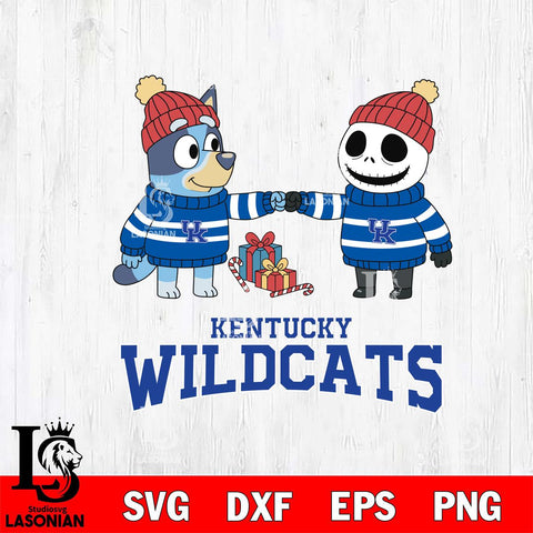 Kentucky Wildcats Bluey With Jack Skellington Christmas File Cut, NCAA SVG DXF EPS PNG FILE, Digital Download,Instant Download, Silhouette