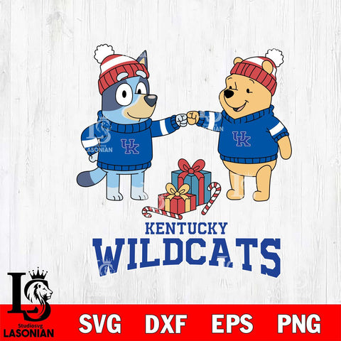 Kentucky Wildcats Bluey With Winnie The Pooh Christmas File Cut, NCAA SVG DXF EPS PNG FILE, Digital Download,Instant Download, Silhouette